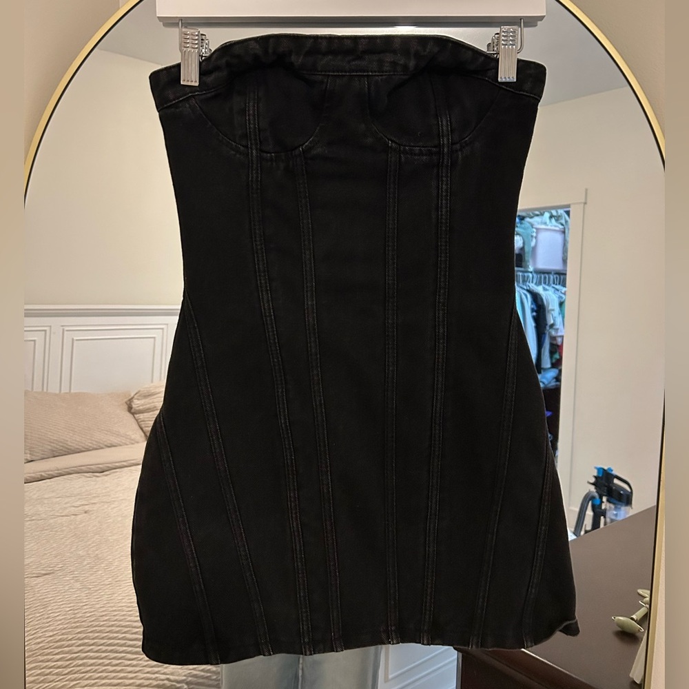 Black denim mini dress